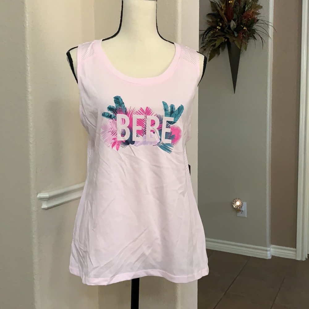 Bebe sport light pink tropical athletic leisure tank top. size M